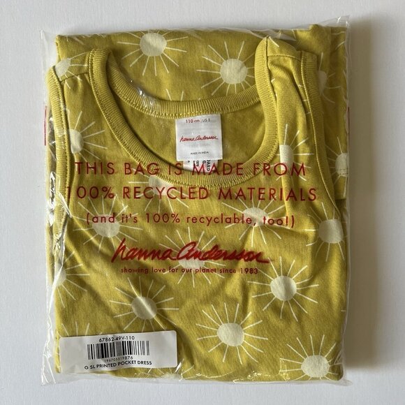 Hanna Andersson Girls Dress Sleeveless w/ Pockets Yellow Sun Print - Picture 3 of 8